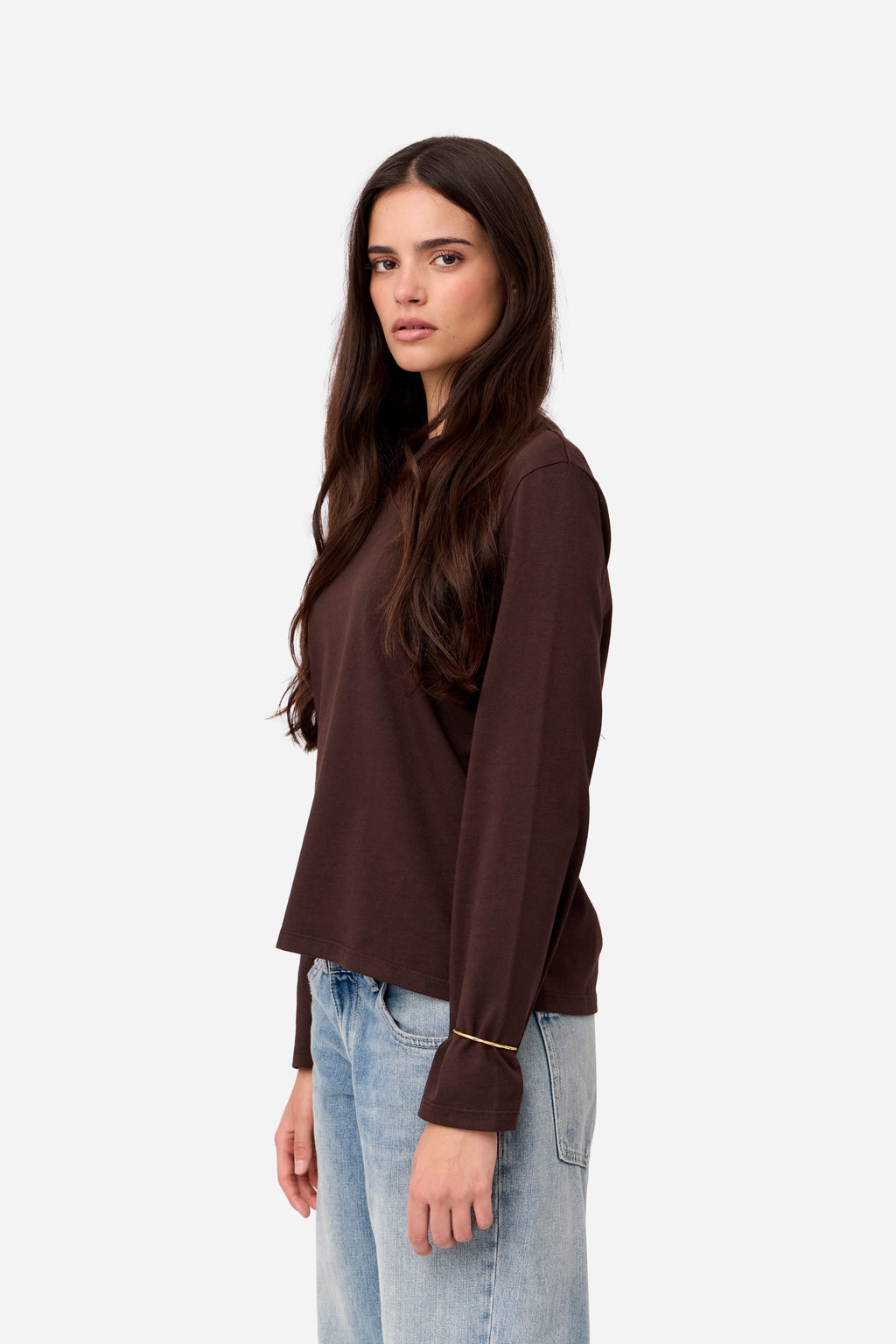 T-Shirt Marron À Manches Longues En Coton
