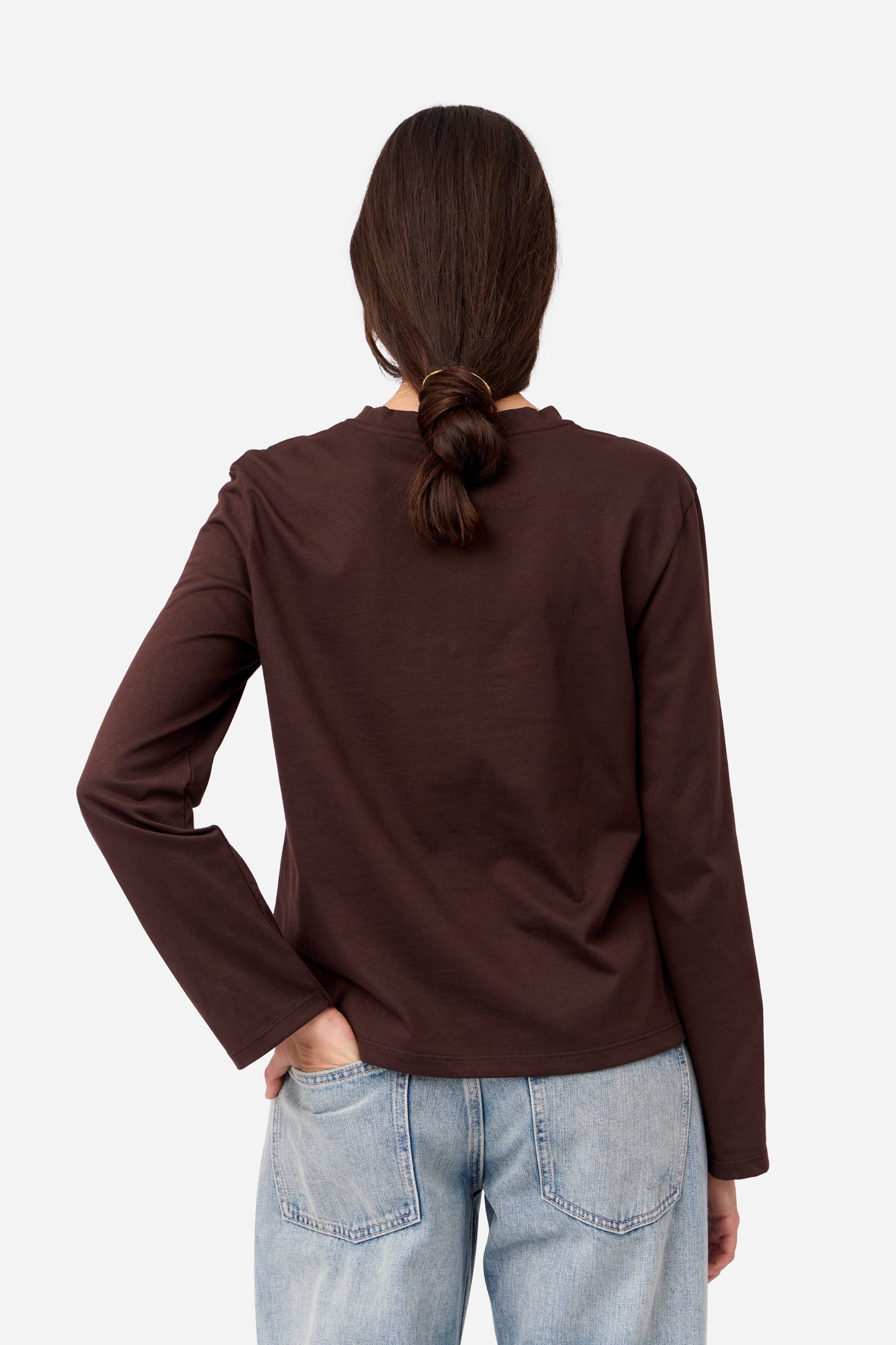 T-Shirt Marron À Manches Longues En Coton
