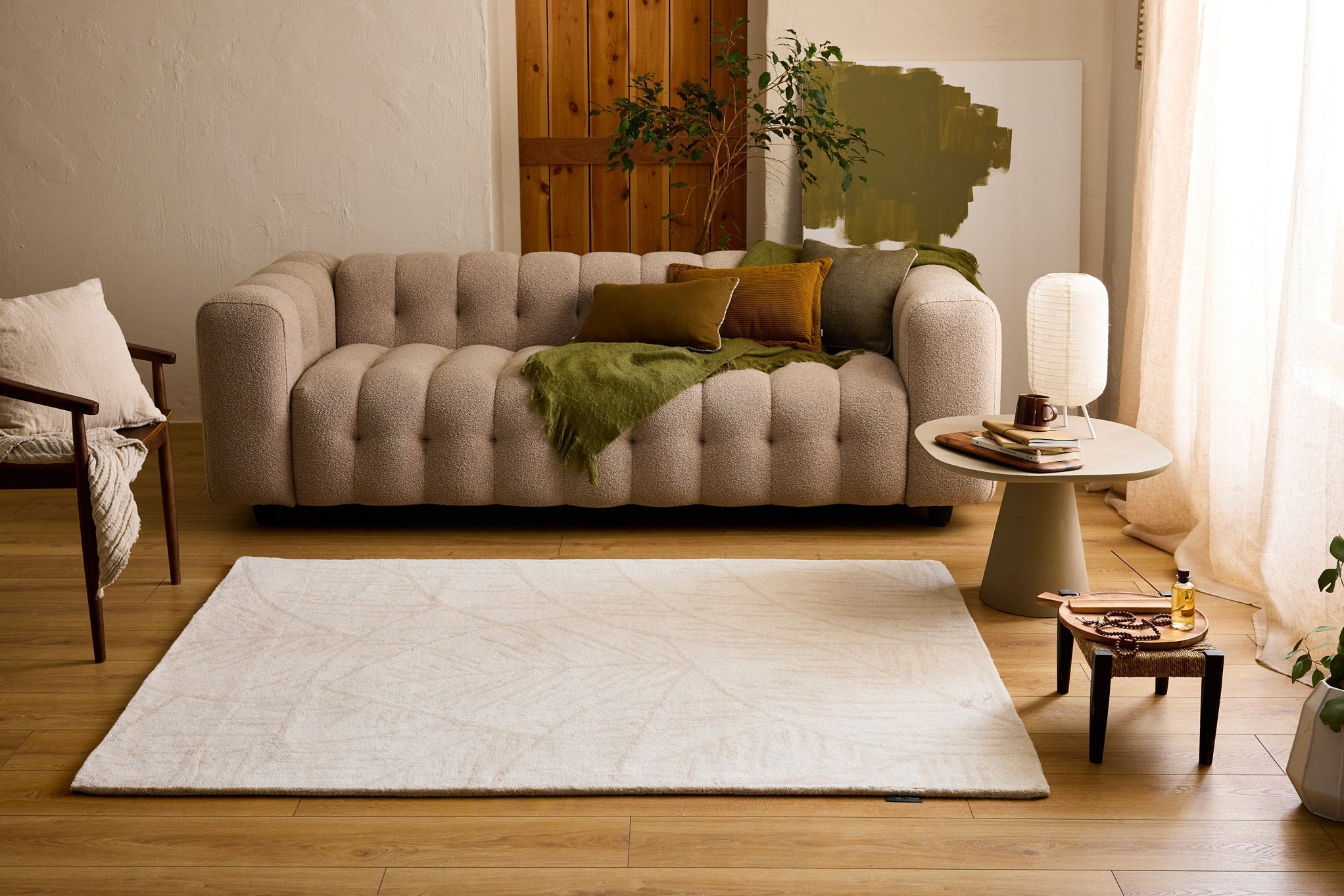 Cèdre blanc – Tapis en laine feuillage - crème Cèdre blanc
