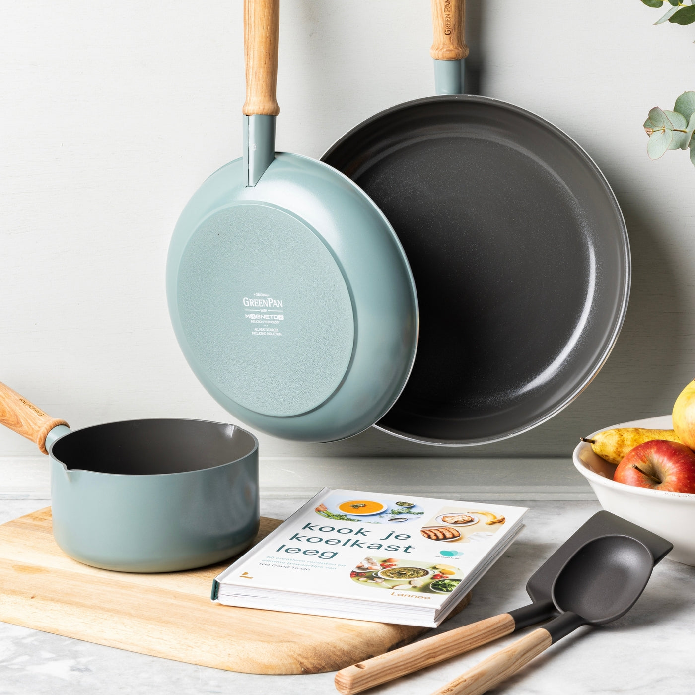 Greepan Mayflower Batterie De Cuisine 3Pcs Et 2 Ustensiles - Turquoise