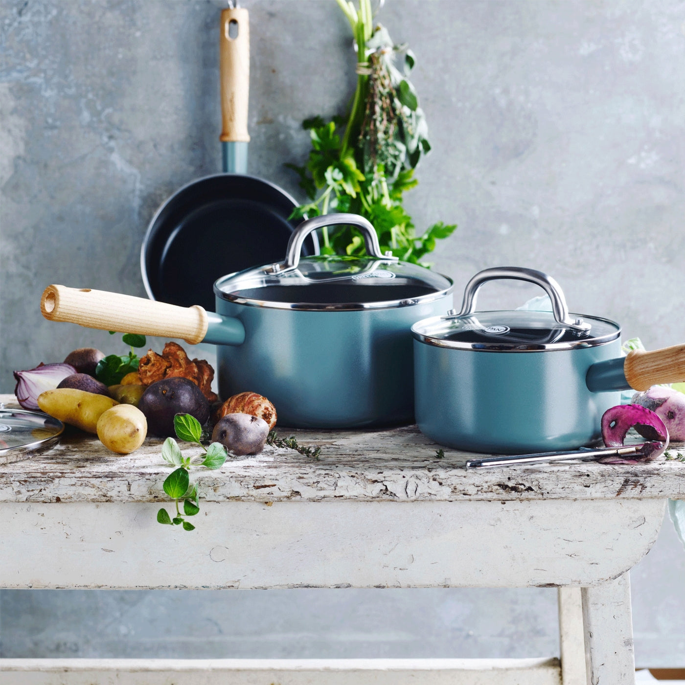 Greepan Mayflower Batterie De Cuisine 3Pcs Avec Couvercles - Turquoise