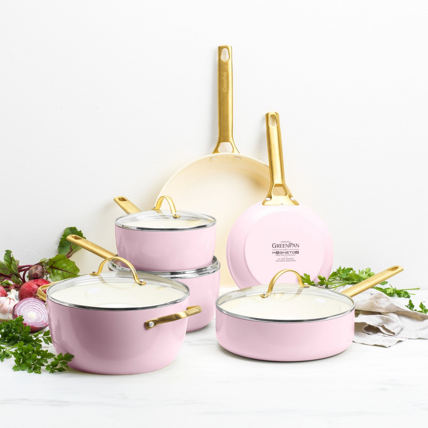 Greenpan Padova Batterie De Cuisine 6 Pcs Avec Couvercles Rose