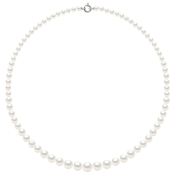Colliers En Chute - Rangs De Perles Rondes De 12 À 6 Mm - 55 Cm - Anneau Marin Prestige - Or 750 - Lutece