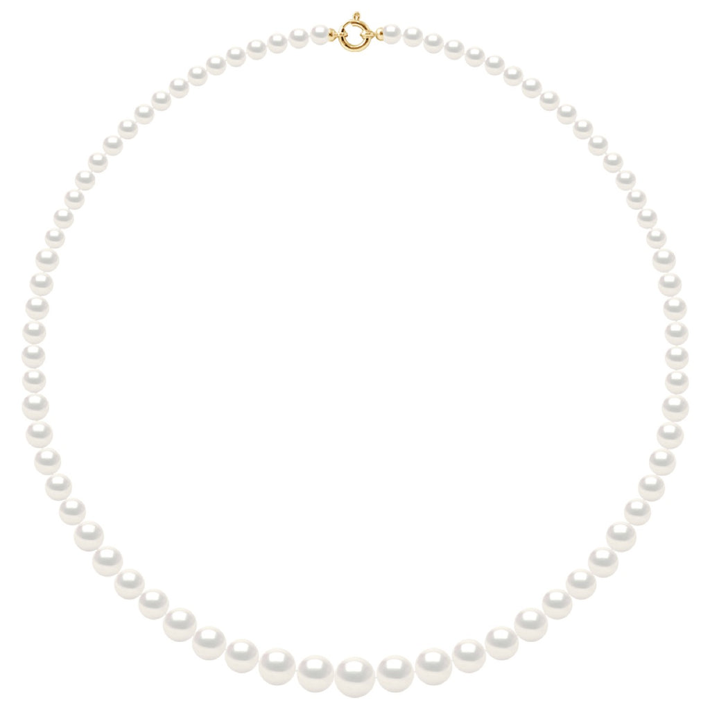 Colliers En Chute - Rangs De Perles Rondes De 12 À 6 Mm - 55 Cm - Anneau Marin Prestige - Or 750 - Lutece