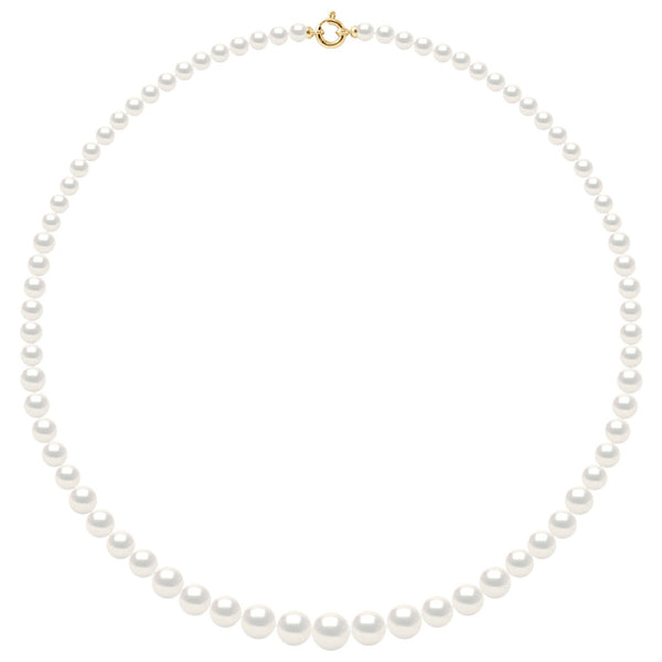 Colliers En Chute - Rangs De Perles Rondes De 12 À 6 Mm - 55 Cm - Anneau Marin Prestige - Or 750 - Lutece