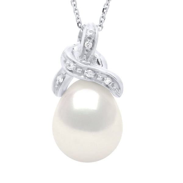 Colliers Pendentif Joaillerie Perles Poires - Tailles De 9 À 12 Mm - Diamants 0.040 Cts - Or 375 - Chaîne Forçat - Iena