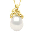 Colliers Pendentif Joaillerie Perles Poires - Tailles De 9 À 12 Mm - Diamants 0.040 Cts - Or 375 - Chaîne Forçat - Iena