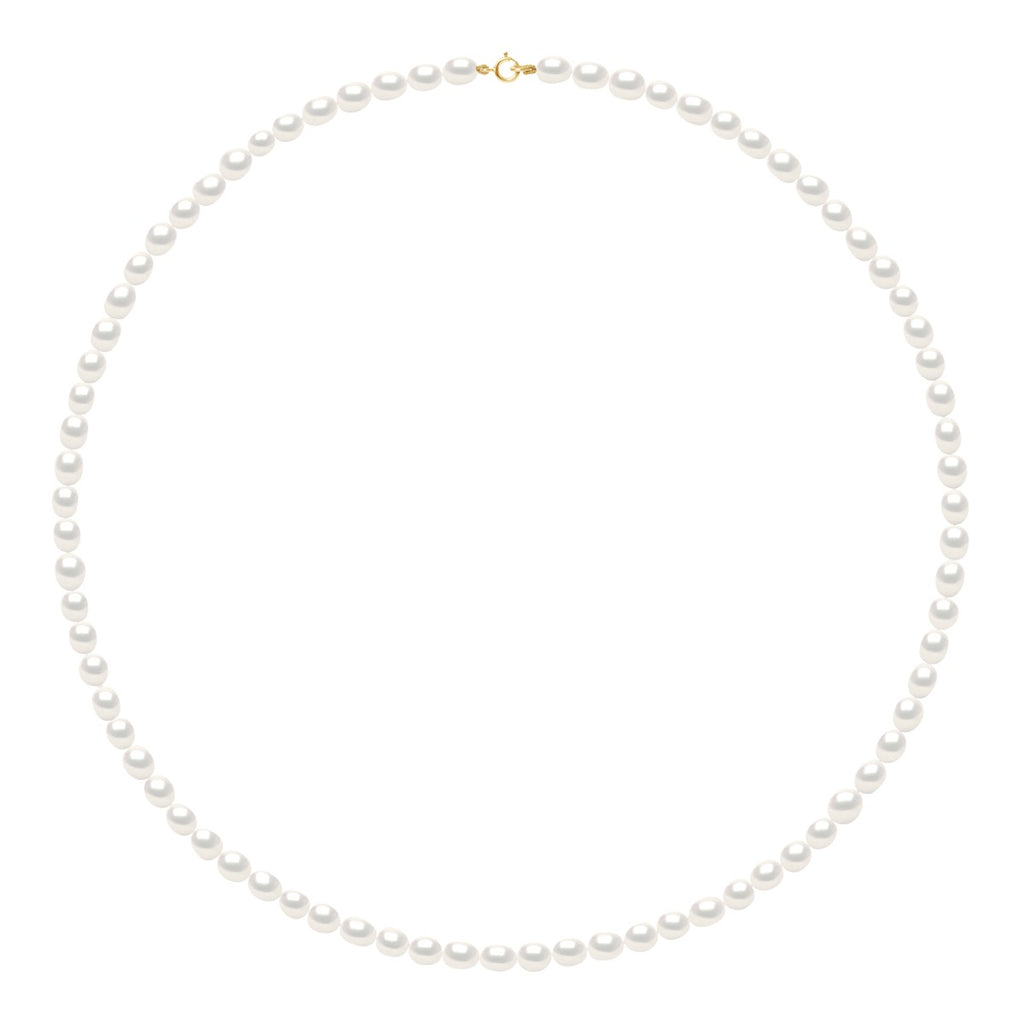 Collier En Véritables Perles De Culture D'Eau Douce Grain De Riz Et Blanc 4-5 Mm