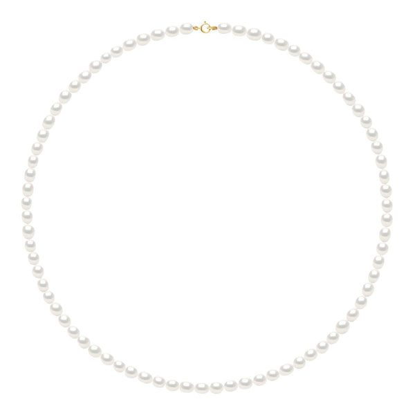 Collier En Véritables Perles De Culture D'Eau Douce Grain De Riz Et Blanc 4-5 Mm