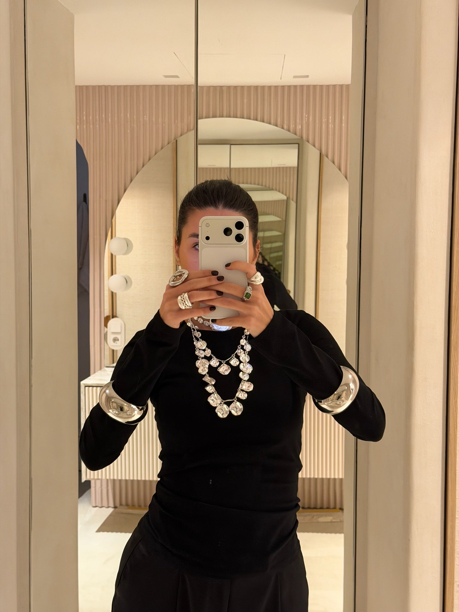 Collier Doble Satélite Plateado