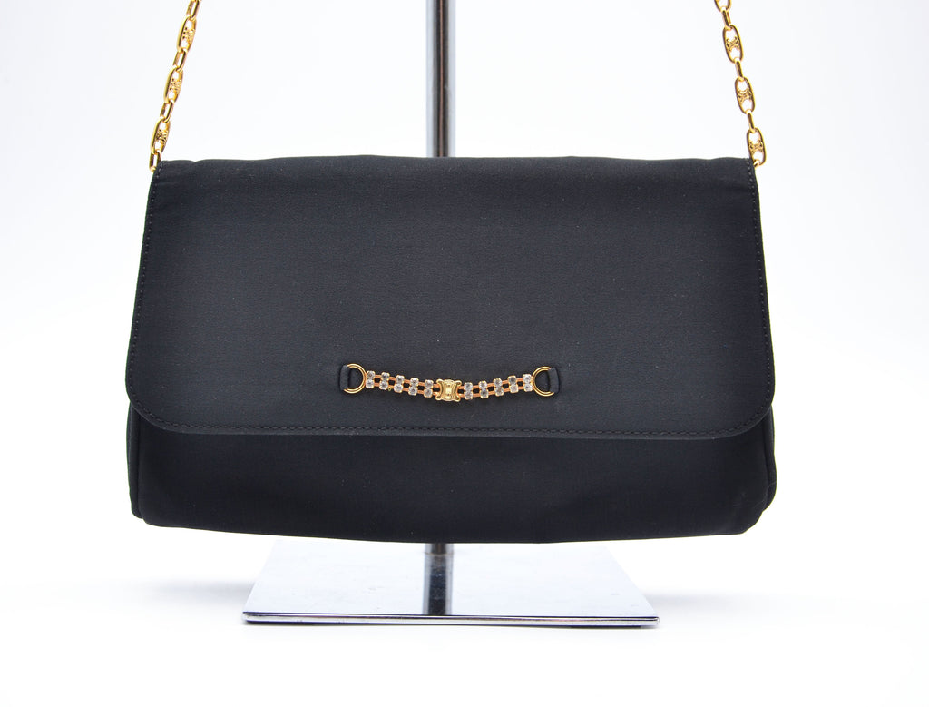 Sac Céline Triomphe Nylon Noir Chaîne Strass