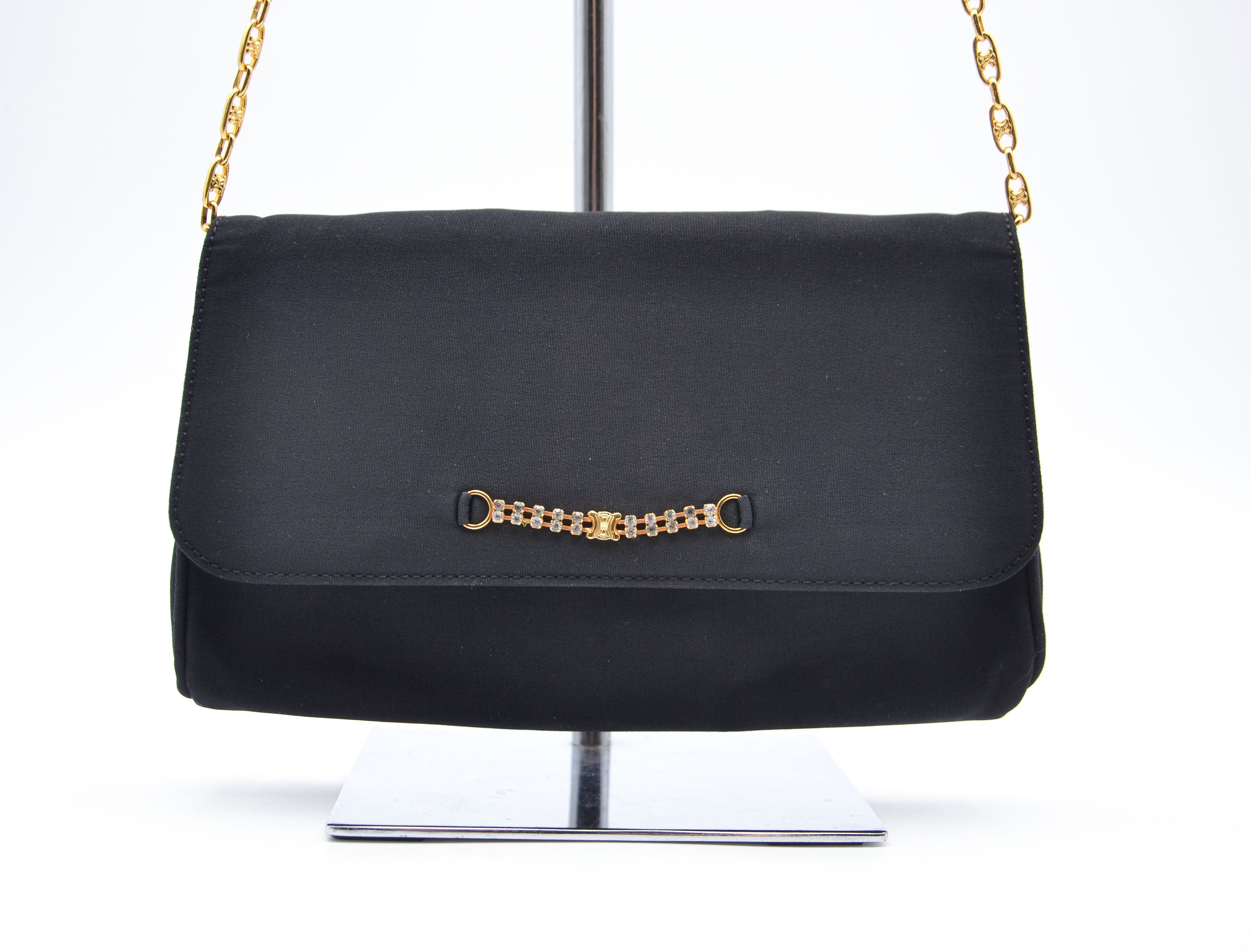 Sac Céline Triomphe Nylon Noir Chaîne Strass