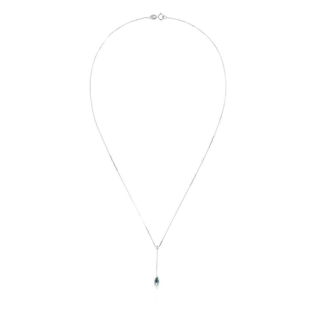 Collier "Goutte D'Azur 0,35Ct/1" Or Blanc 375/1000 Et Topaze