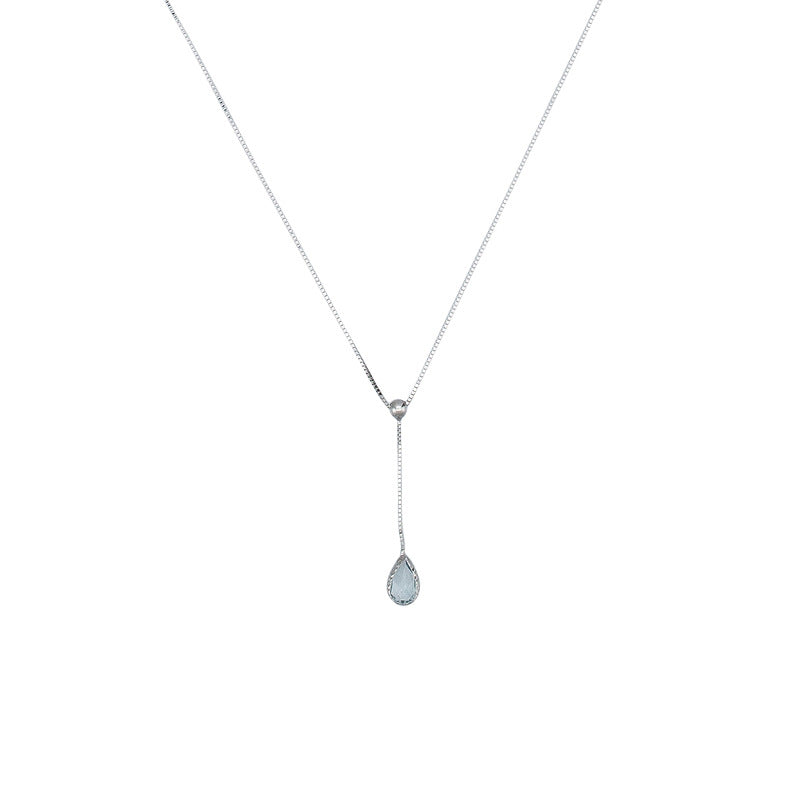Collier "Goutte D'Azur 0,35Ct/1" Or Blanc 375/1000 Et Topaze
