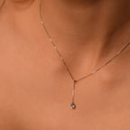 Collier "Goutte D'Azur 0,35Ct/1" Or Blanc 375/1000 Et Topaze