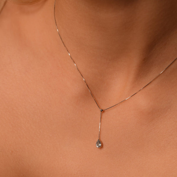 Collier "Goutte D'Azur 0,35Ct/1" Or Blanc 375/1000 Et Topaze