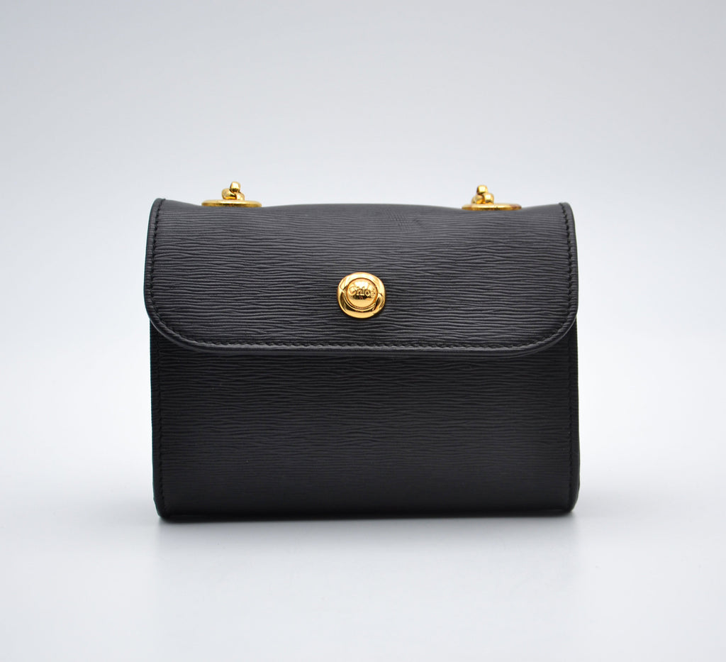 Mini Sac Chloé Noir Cuir Grainé Chaîne Dorée