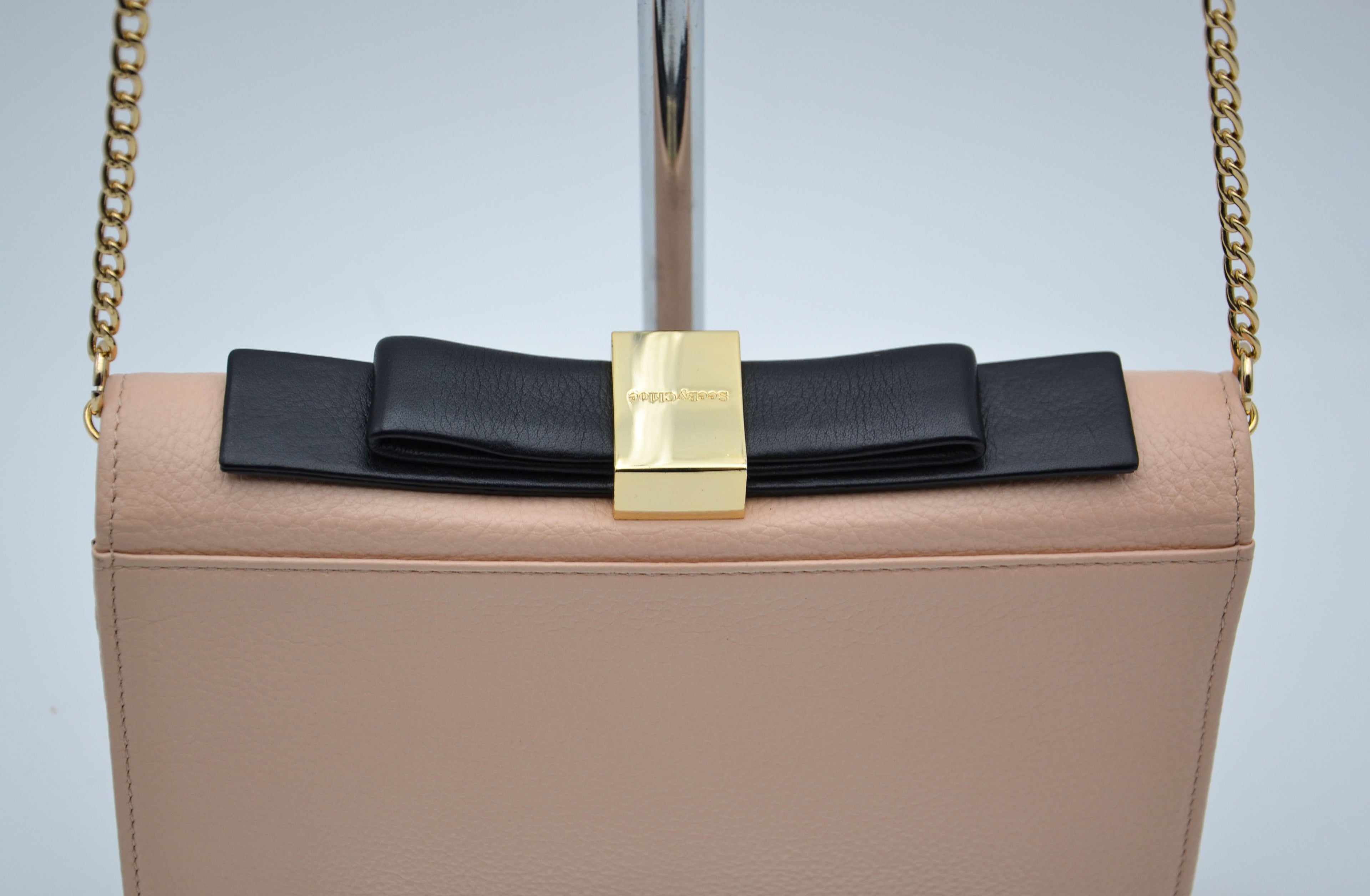 Sac See By Chloé Wallet On Chain Cuir Grainé Rose Pastel