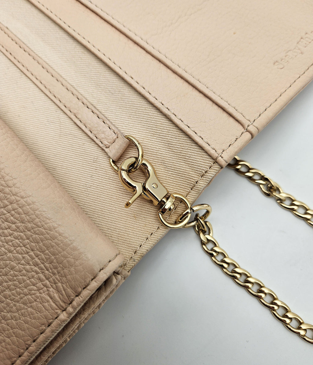 Sac See By Chloé Wallet On Chain Cuir Grainé Rose Pastel