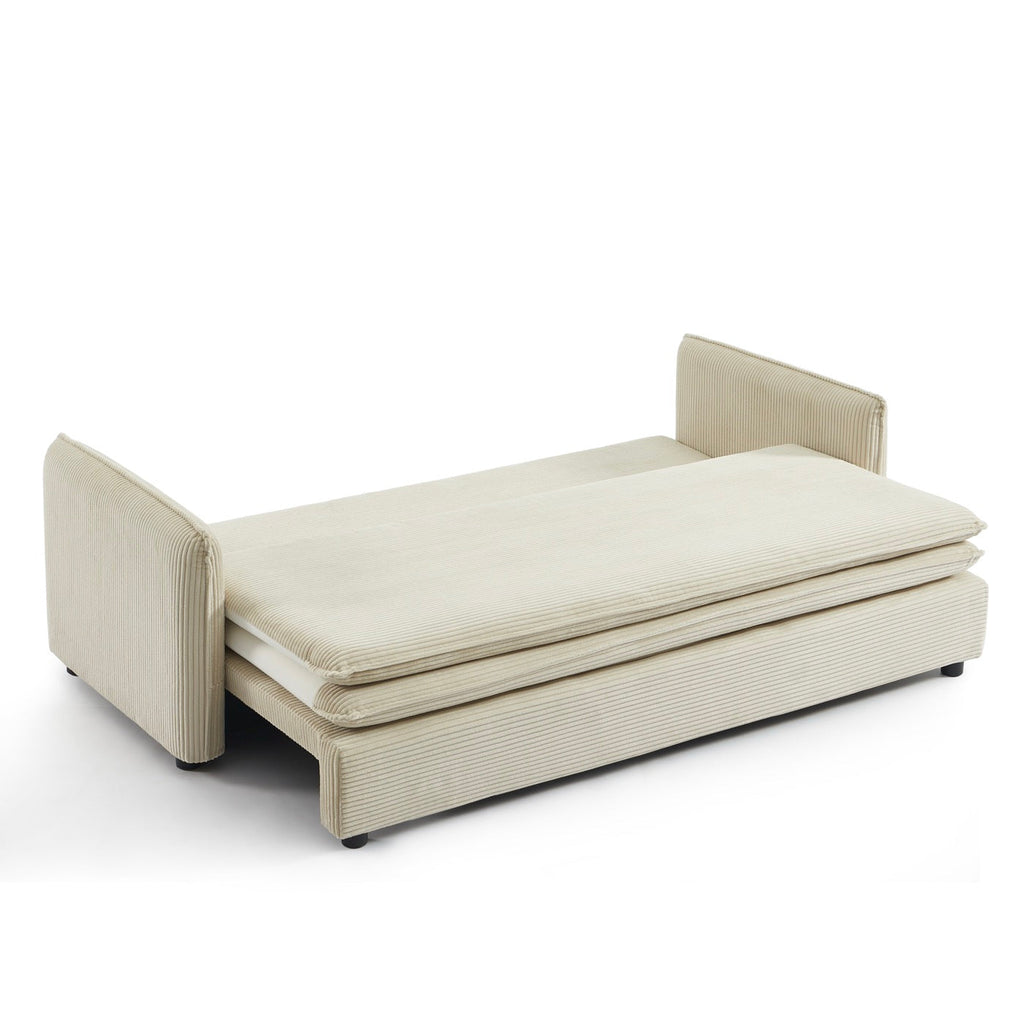 Cibola - Canapé Droit Convertible 3 Places - Velours Côtelé Beige