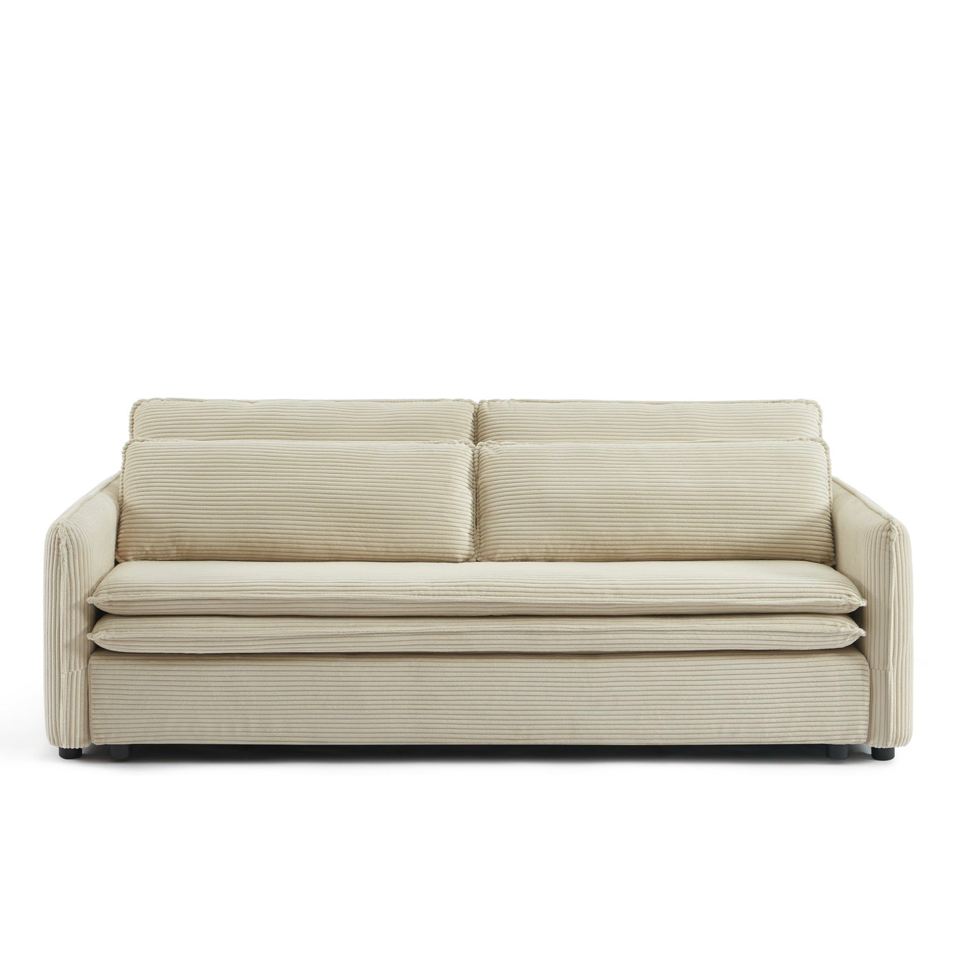 Cibola - Canapé Droit Convertible 3 Places - Velours Côtelé Beige