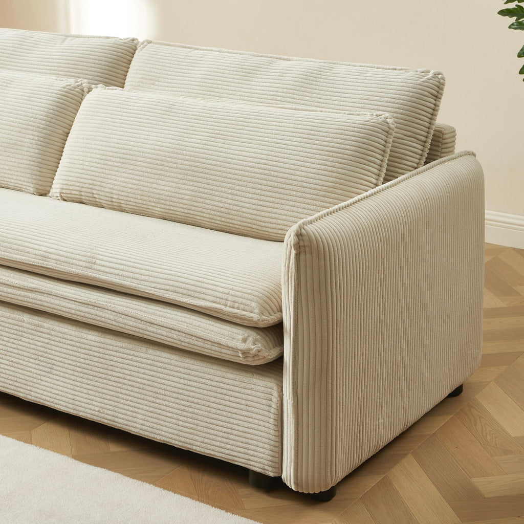 Cibola - Canapé Droit Convertible 3 Places - Velours Côtelé Beige