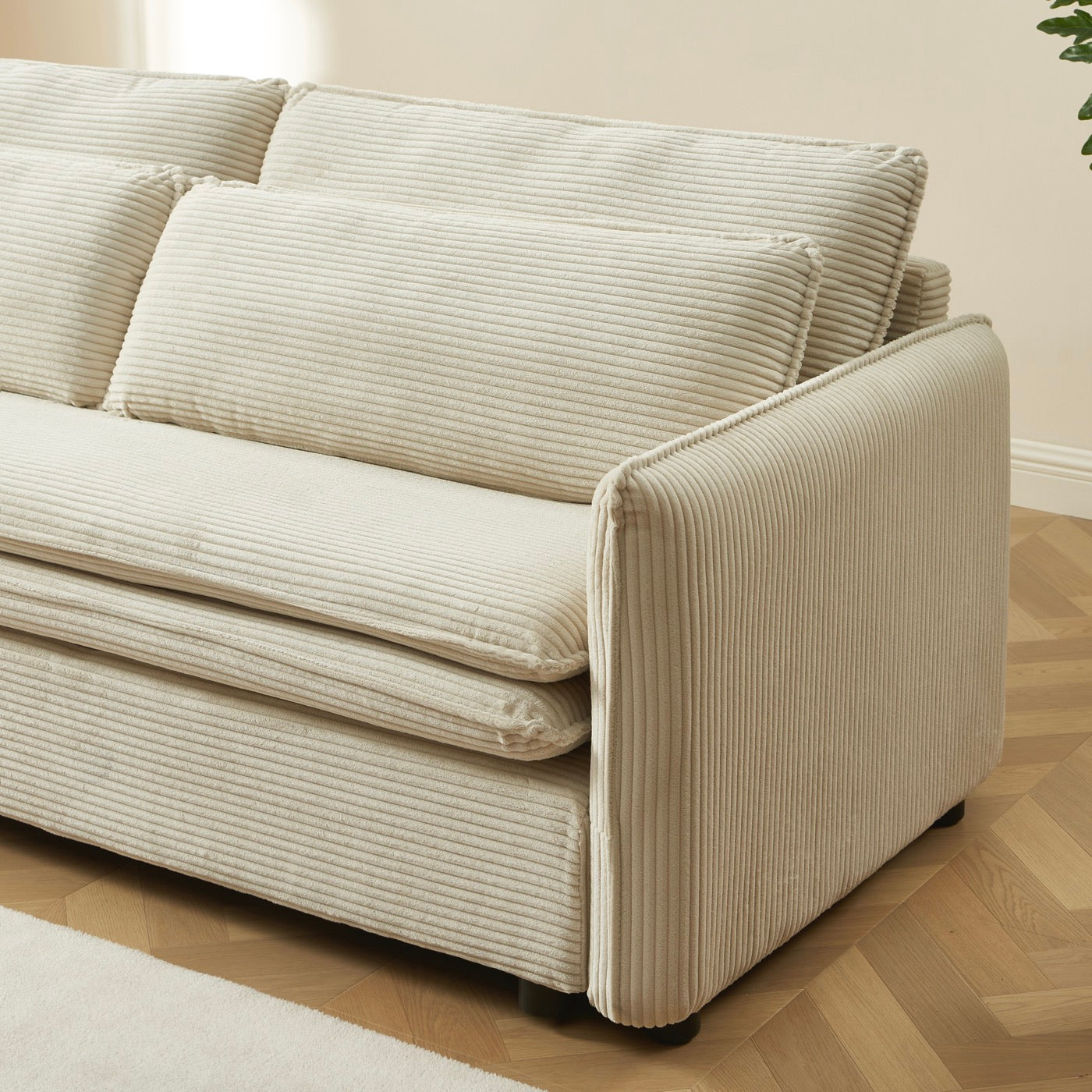 Cibola - Canapé Droit Convertible 3 Places - Velours Côtelé Beige