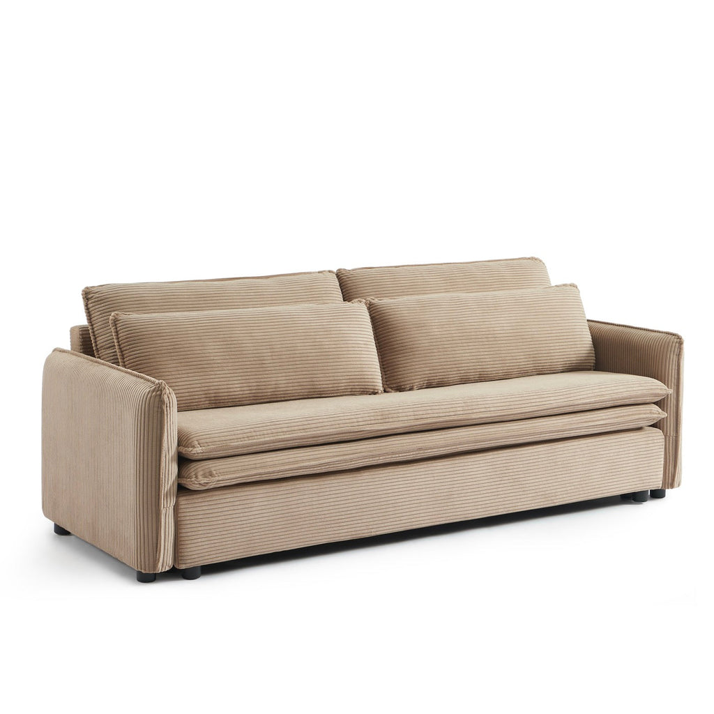 Cibola - Canapé Droit Convertible 3 Places - Velours Côtelé Taupe