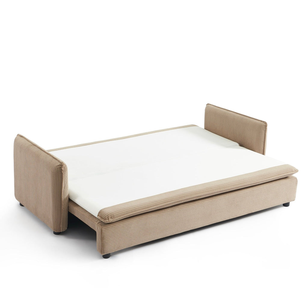 Cibola - Canapé Droit Convertible 3 Places - Velours Côtelé Taupe