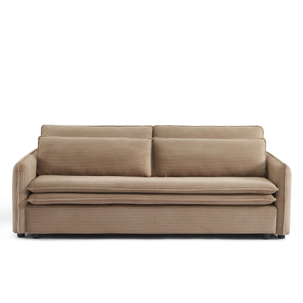 Cibola - Canapé Droit Convertible 3 Places - Velours Côtelé Taupe