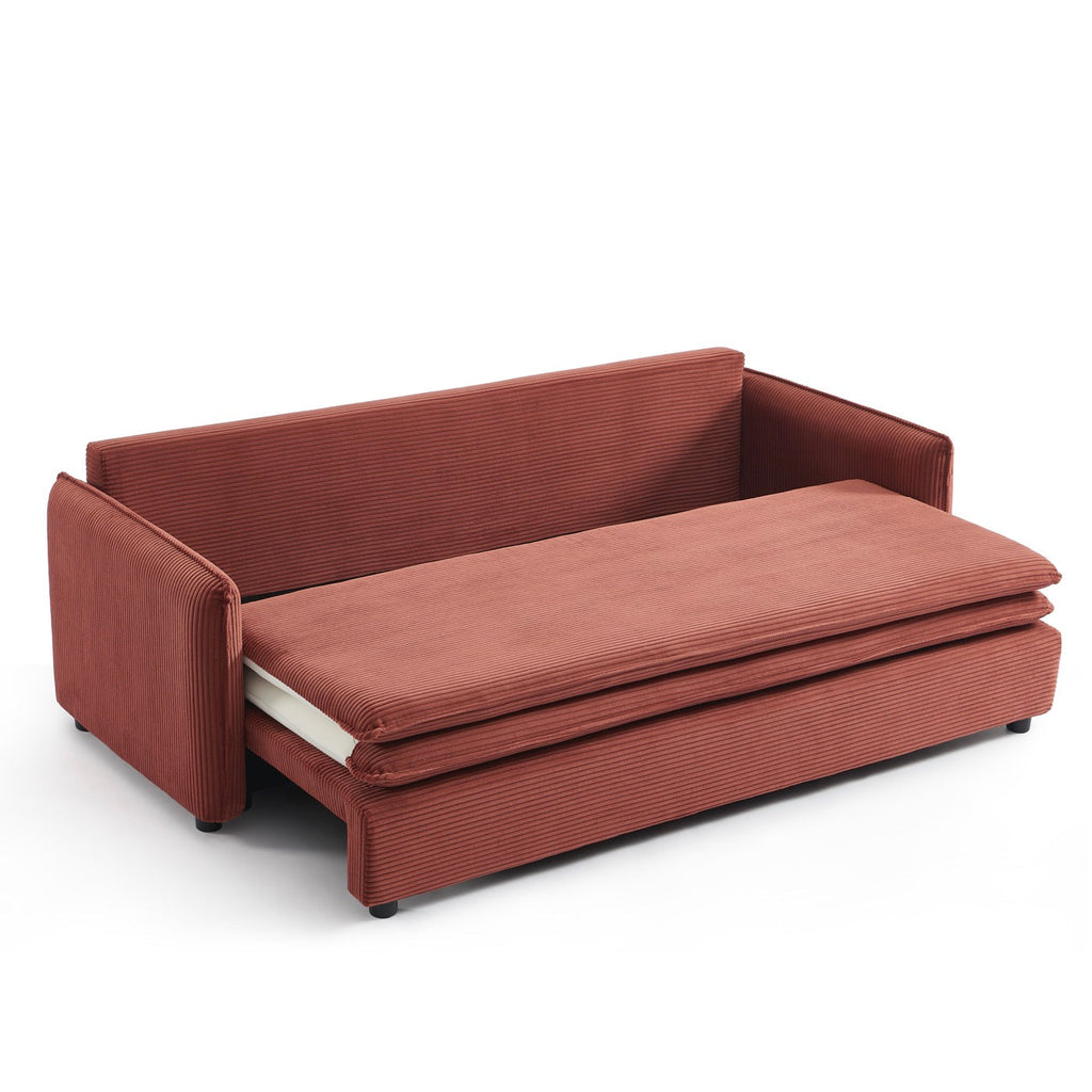 Cibola - Canapé Droit Convertible 3 Places - Velours Côtelé Terracotta