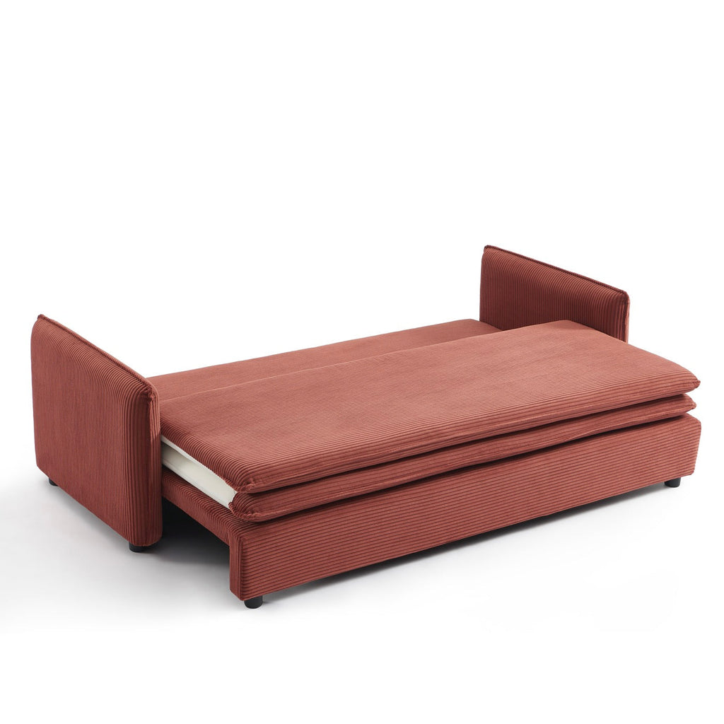 Cibola - Canapé Droit Convertible 3 Places - Velours Côtelé Terracotta