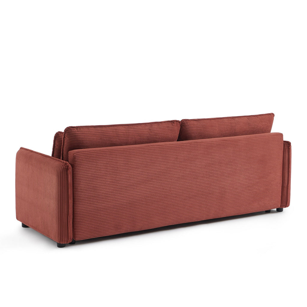 Cibola - Canapé Droit Convertible 3 Places - Velours Côtelé Terracotta