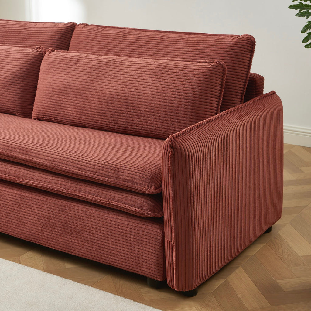Cibola - Canapé Droit Convertible 3 Places - Velours Côtelé Terracotta