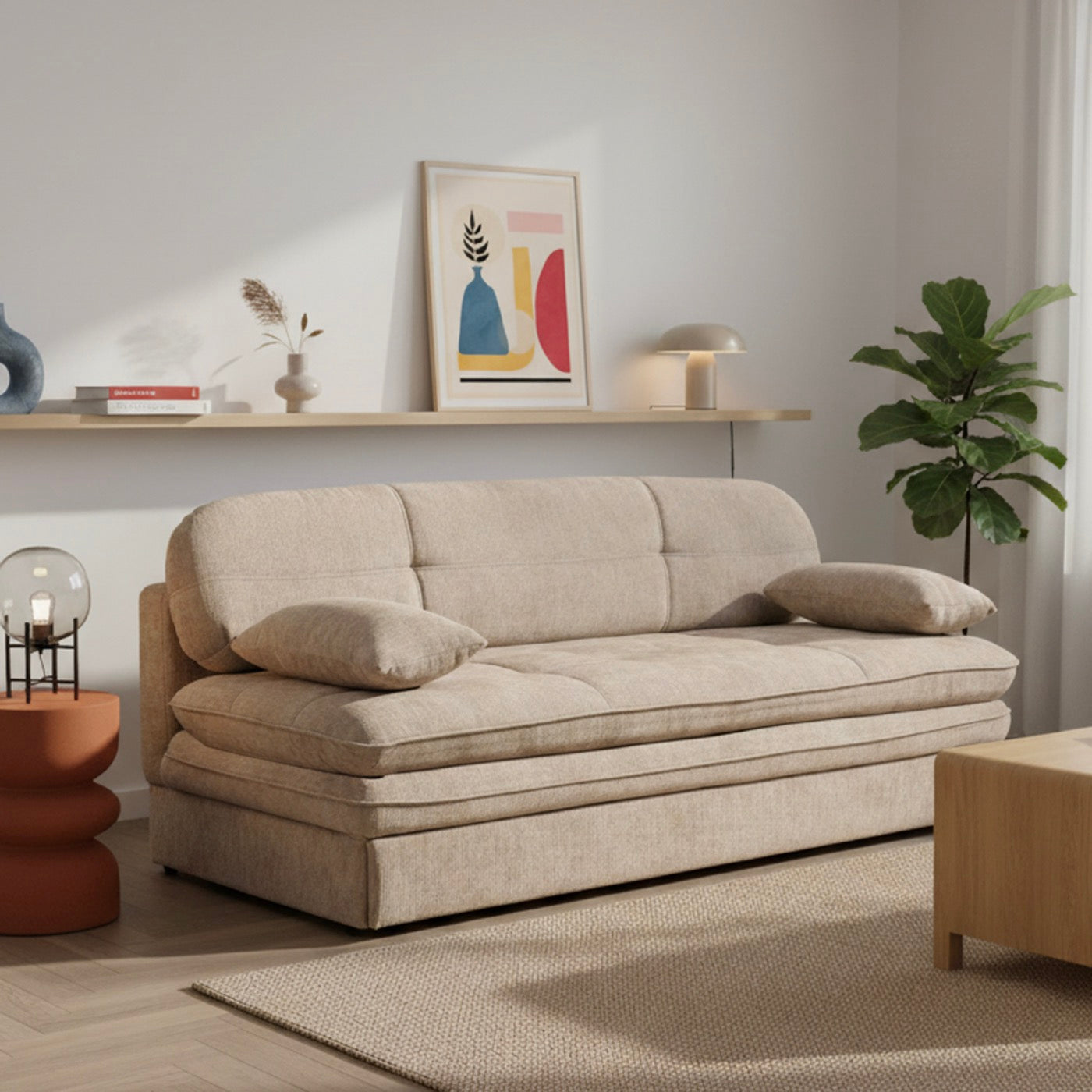 Cila - Banquette Convertible 3 Places - Tissu Marron