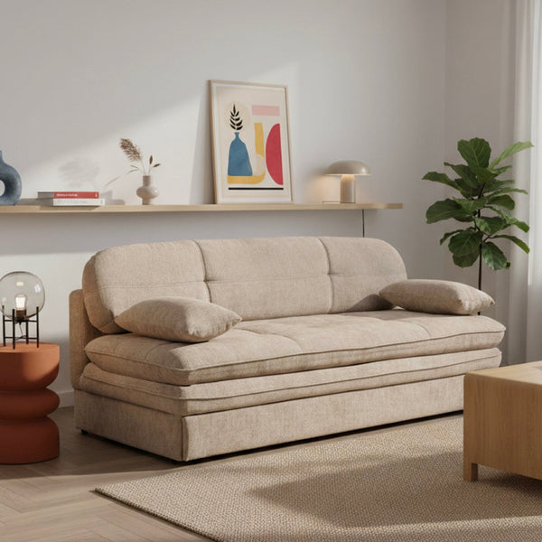 Cila - Banquette Convertible 3 Places - Tissu Marron