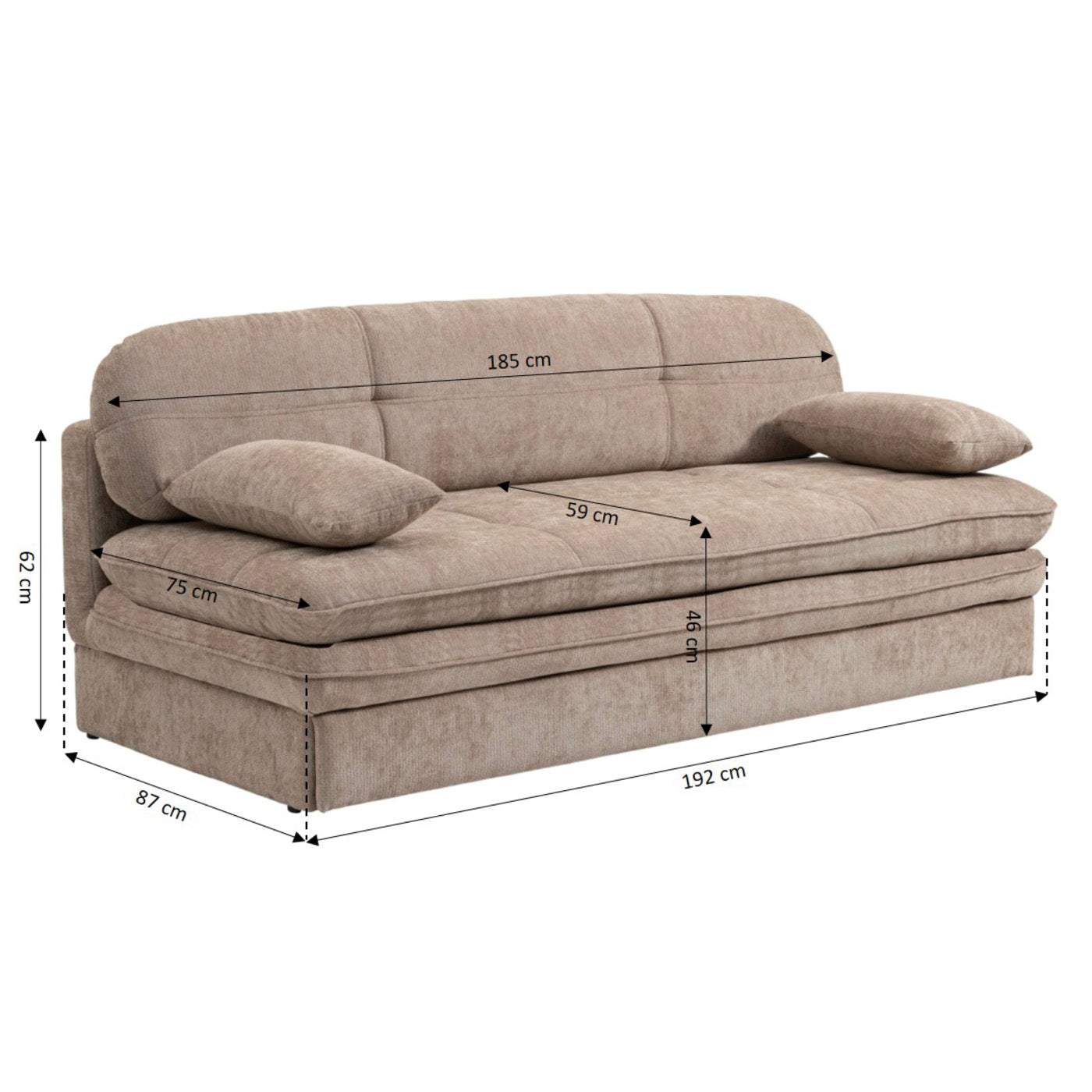 Cila - Banquette Convertible 3 Places - Tissu Marron