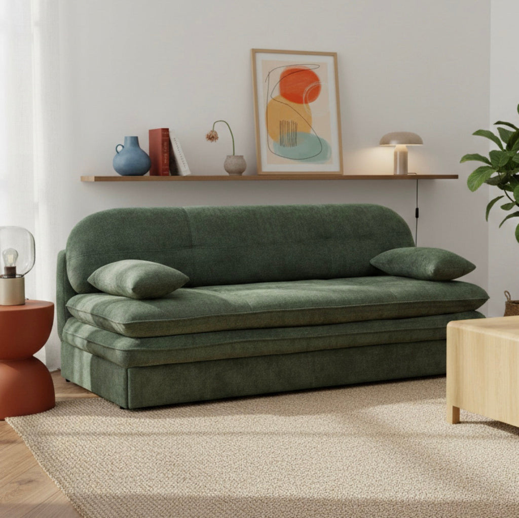 Cila - Banquette Convertible 3 Places - Tissu Vert