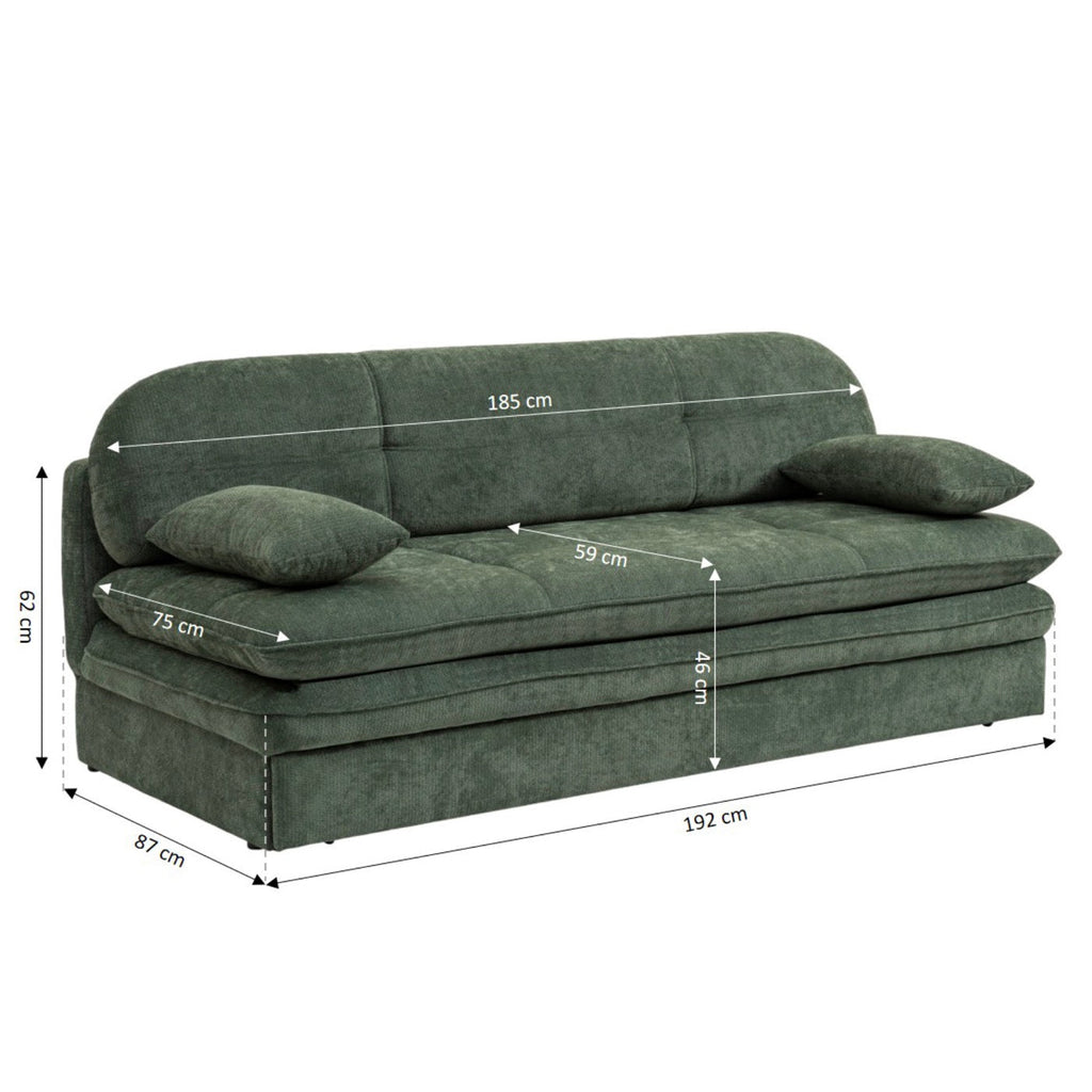 Cila - Banquette Convertible 3 Places - Tissu Vert