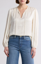 Blouse Cinched Sleeve Popover - Cream