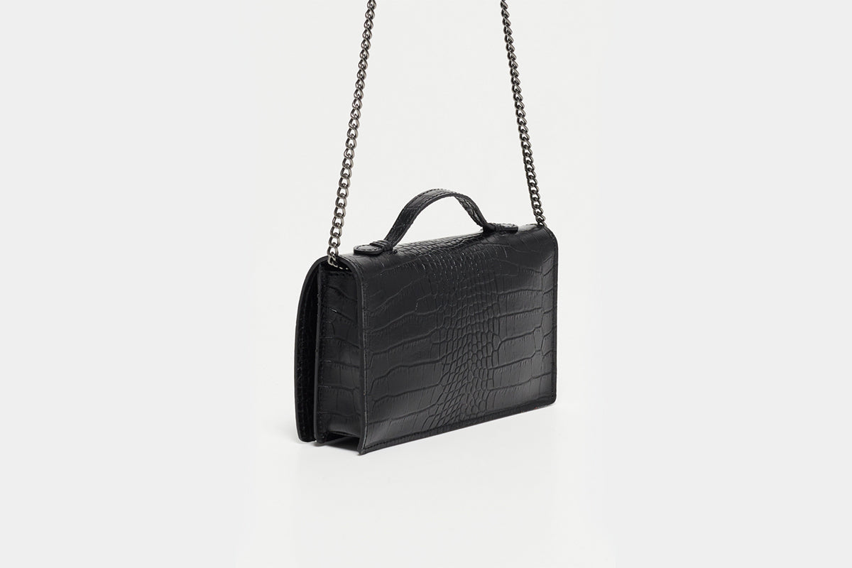 Sac À Bandoulière Stacy Croco - Noir