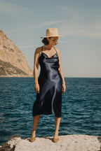 Robe Satin Claire - Navy Blue