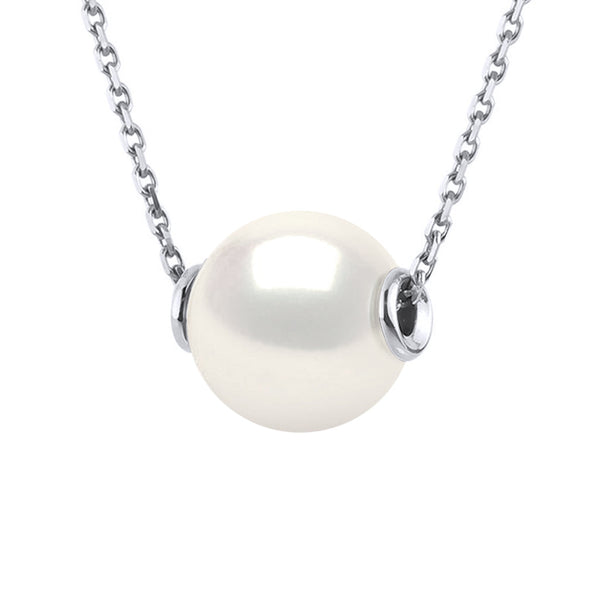 Collier Maille Forçat Prestige En Argent Rhodié 925 Millièmes Et Véritable Perle De Culture D'Eau Douce Ronde 10-11 Mm