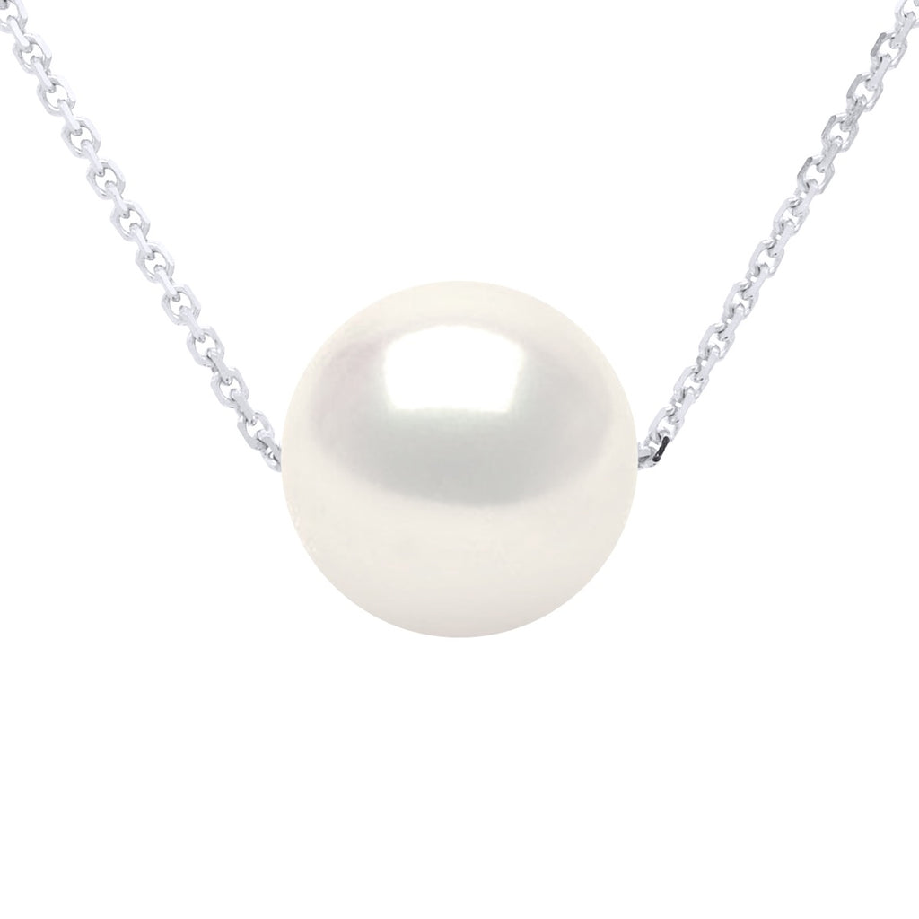 Collier Perle Ronde 8-9 Mm - Chaîne Forçat - Argent 925 - Biarritz
