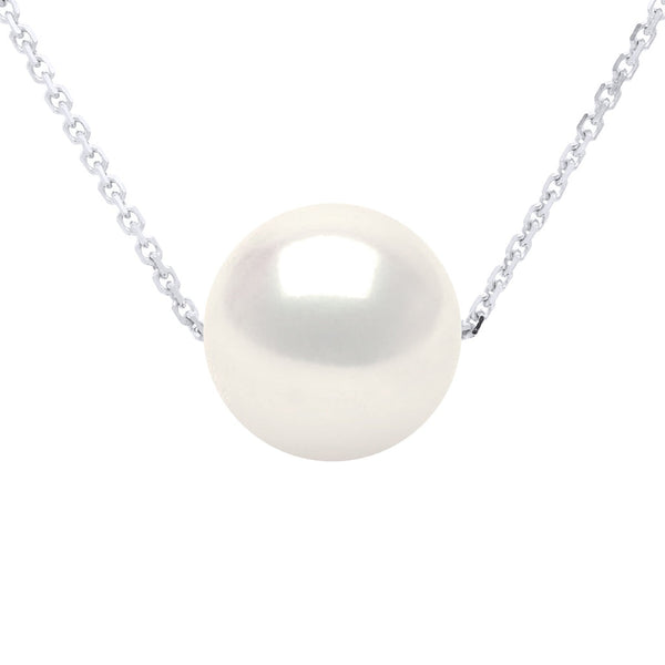 Collier Perle Ronde 8-9 Mm - Chaîne Forçat - Argent 925 - Biarritz