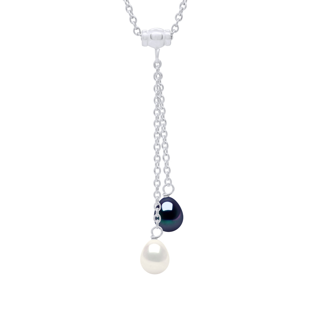 Collier "Duo" 2 Véritables Perles De Culture D'Eau Douce Poires 7-8 Mm
