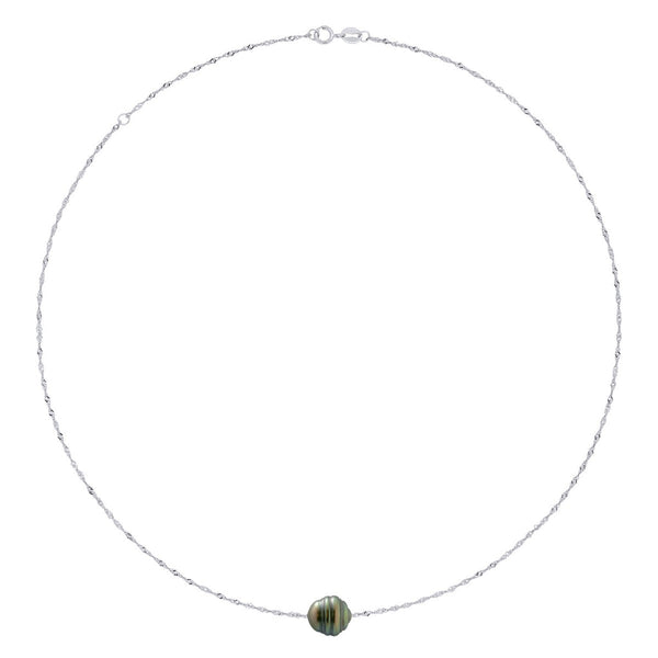 Collier Véritable Perle De Culture De Tahiti Cerclée 10-11 Mm