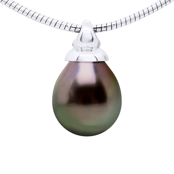 Collier Omega Véritable Perle De Culture De Tahiti Poire 9-10 Mm En Pendentif