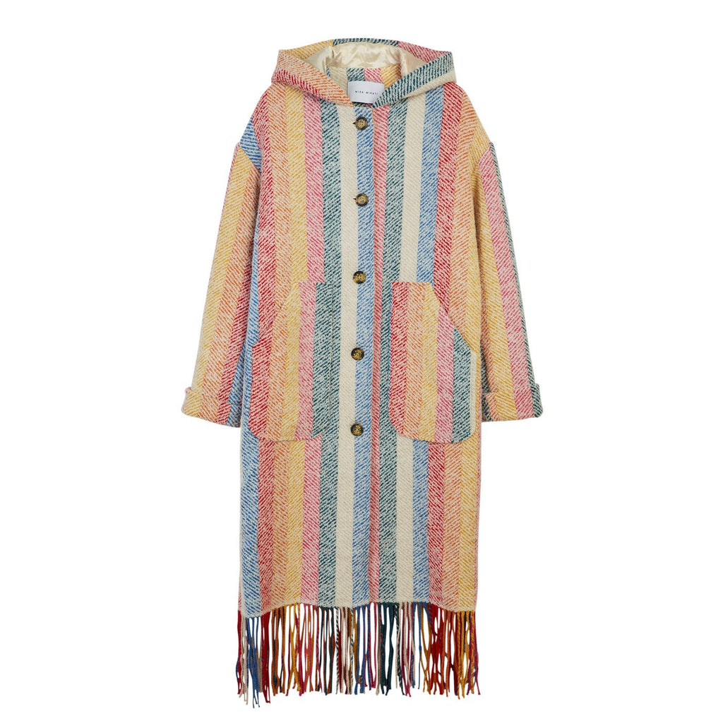 Manteau Stripe Blanket Fringe Hooded