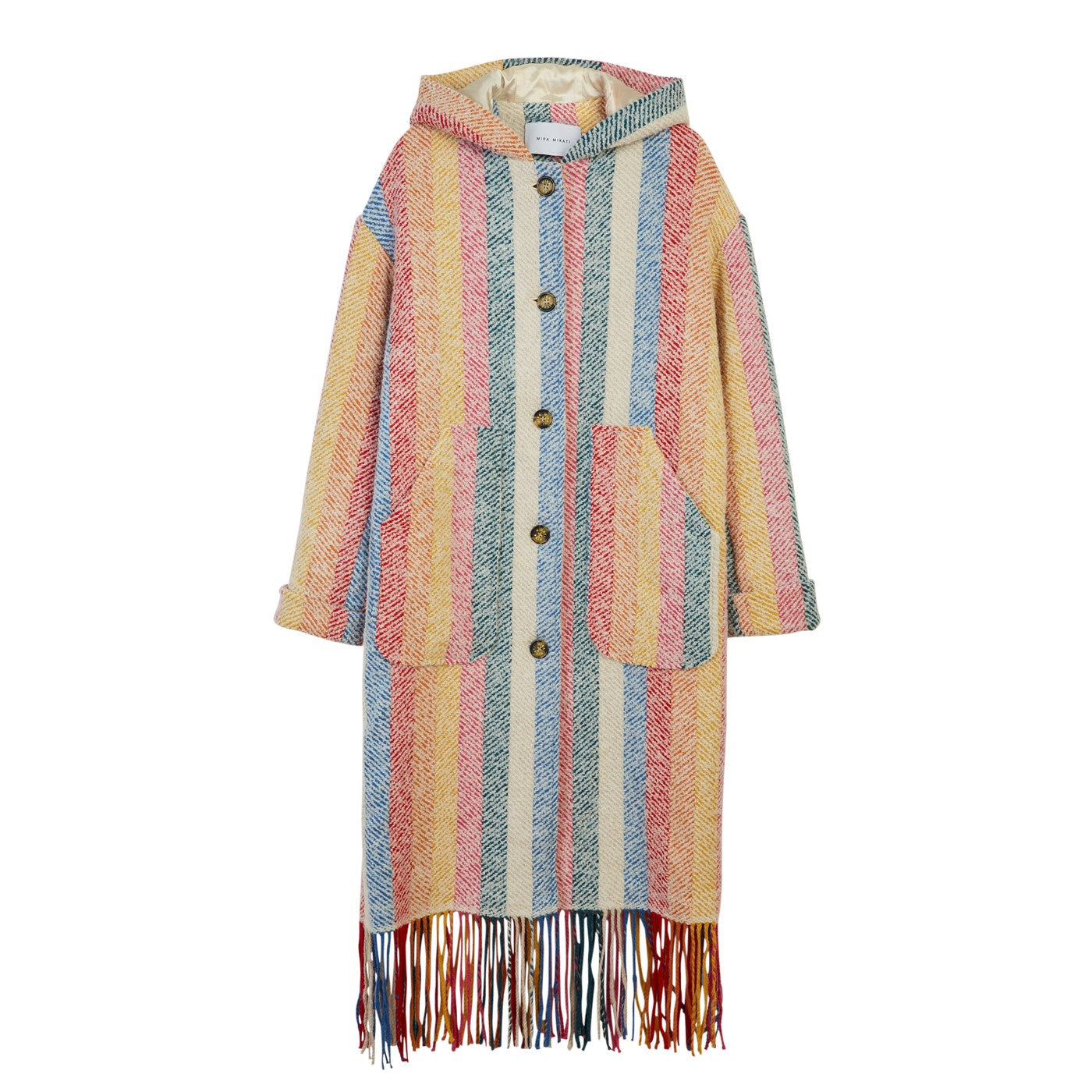Manteau Stripe Blanket Fringe Hooded